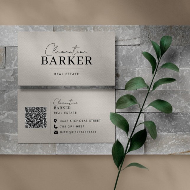 Modern minimal elegant beige simple typography business card (Creator Uploaded)