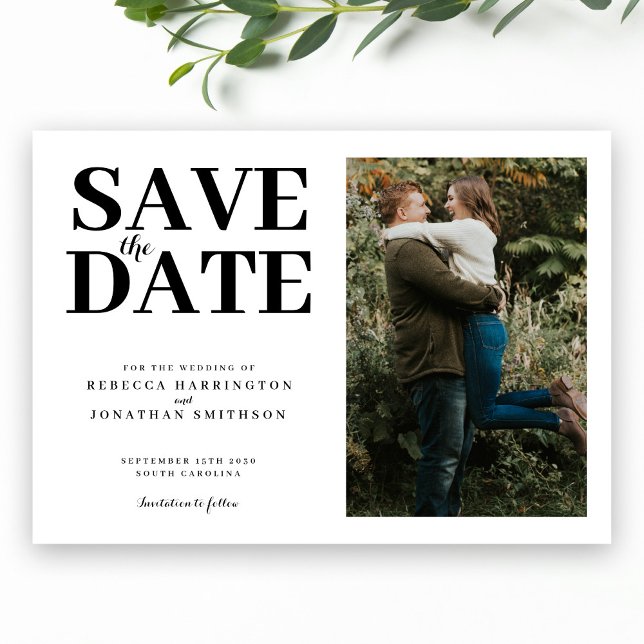 Modern Minimal Elegant Black White Photo Wedding  Save The Date (Creator Uploaded)