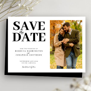 Modern Minimal Elegant Black White Photo Wedding  Save The Date