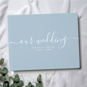 Modern Minimal Elegant Chic Dusty Blue Wedding Guest Book