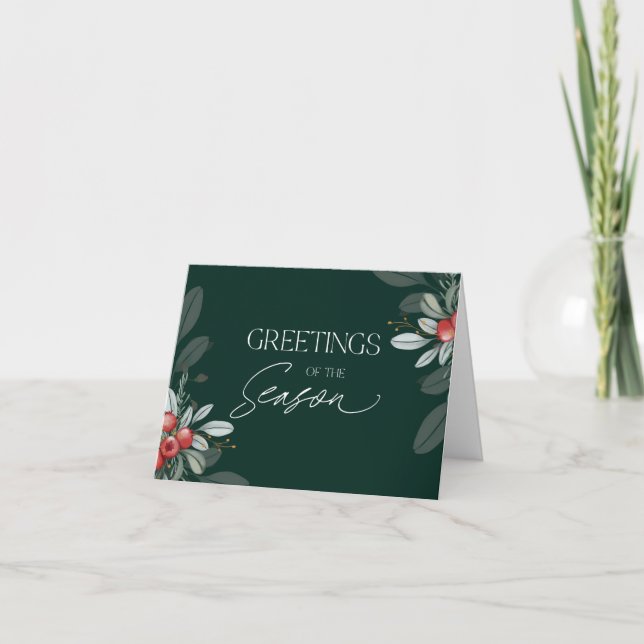 Modern Minimal Elegant Christmas Greenery  Holiday Card (Front)