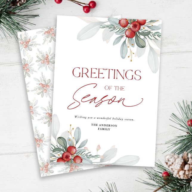 Modern Minimal Elegant Christmas Greenery  Holiday Card (Creator Uploaded)