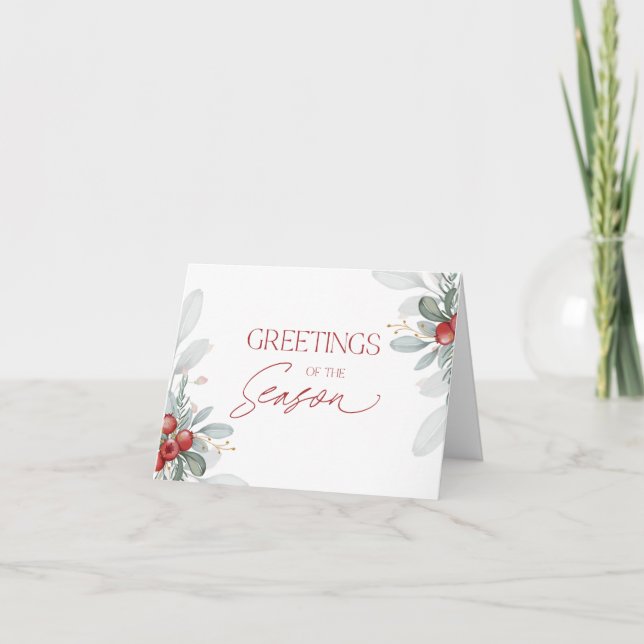 Modern Minimal Elegant Christmas Greenery  Holiday Card (Front)
