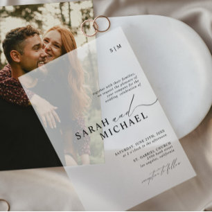 Modern Minimal Elegant Clean Script Photo Wedding Vellum Invitations