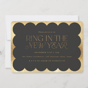 Modern minimal elegant gold effect retro wavy edge invitation