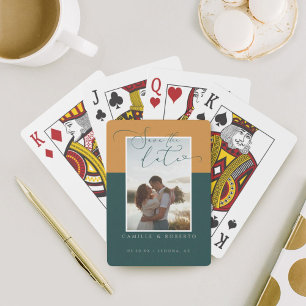 Modern, Minimal Elegant Gold & Teal Two Tone Photo Playing Cards
