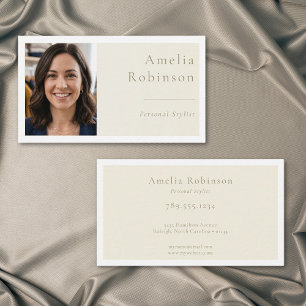 Modern Minimal Elegant Ivory Professional Photo Business Card