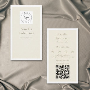 Modern Minimal Elegant Ivory Professional QR Logo Business Card