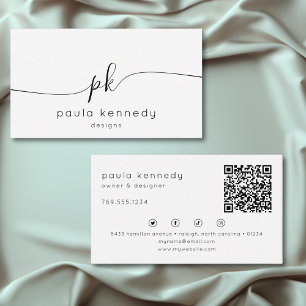 Modern Minimal Elegant Monogram QR Code Business Card