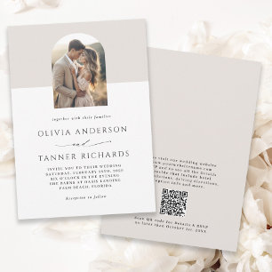 Modern Minimal Elegant Photo Arch QR code Wedding Invitation