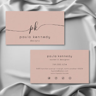 Modern Minimal Elegant Pink Blush Monogram Business Card