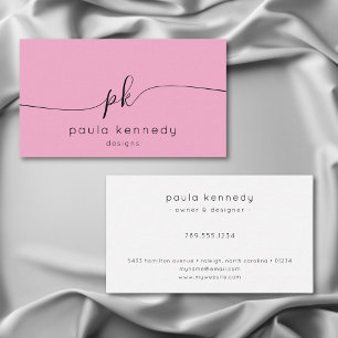 Modern Minimal Elegant Pink Monogram Business Card