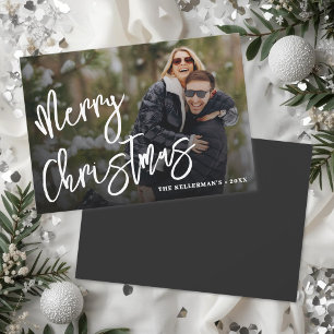 Modern Minimal Elegant Script 1 Photo Christmas Holiday Card
