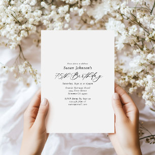 Modern Minimal Elegant Script 75th Birthday Party Invitation