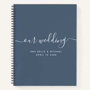 Modern Minimal Elegant Script Blue Wedding Guest Notebook