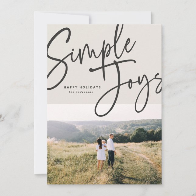 Modern, minimal elegant script holiday photo card (Front)