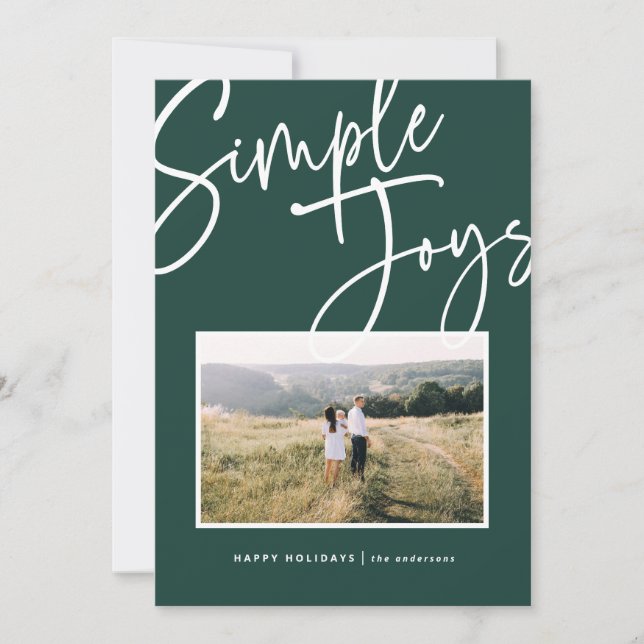 Modern, minimal elegant script holiday photo card (Front)