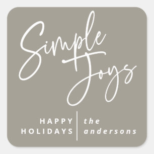 Modern, minimal elegant script holiday photo square sticker