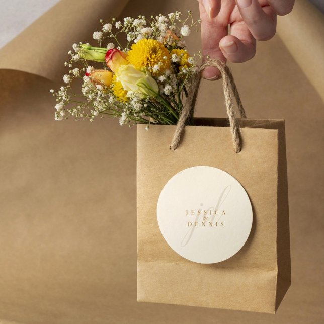 Modern Minimal Elegant Script Monogram Wedding Classic Round Sticker (Creator Uploaded)