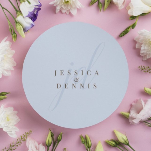 Modern Minimal Elegant Script Monogram Wedding Classic Round Sticker (Creator Uploaded)