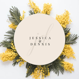 Modern Minimal Elegant Script Monogram Wedding Classic Round Sticker