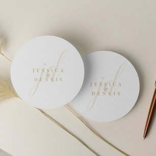Modern Minimal Elegant Script Monogram Wedding Classic Round Sticker