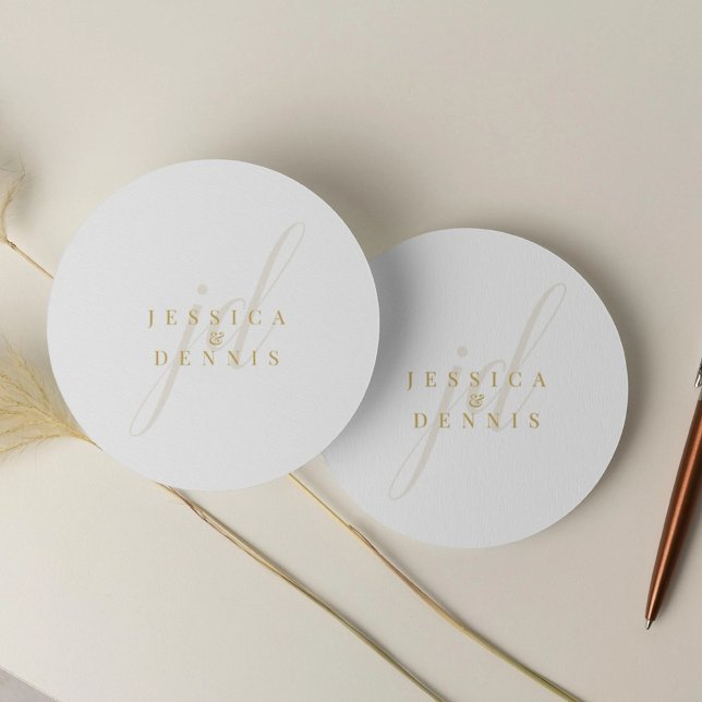 Modern Minimal Elegant Script Monogram Wedding Classic Round Sticker (Creator Uploaded)