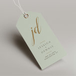 Modern Minimal Elegant Script Monogram Wedding Gift Tags<br><div class="desc">Modern Minimal Elegant Calligraphy Script Monogram Wedding Gift Tags Add a touch of elegance to your wedding favours with these stunning, modern, minimalist, and elegant calligraphy script monogram gift tags. Crafted in classic sage green, brown and gold, these tags are the perfect way to personalise your gifts and thank your...</div>