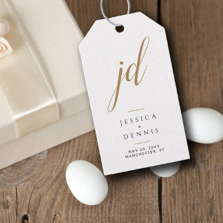 Modern Minimal Elegant Script Monogram Wedding Gift Tags