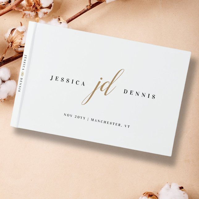 Modern Minimal Elegant Script Monogram Wedding Guest Book (Creator Uploaded)