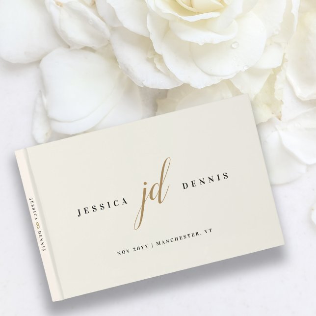 Modern Minimal Elegant Script Monogram Wedding Guest Book (Creator Uploaded)