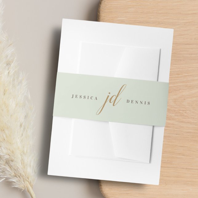 Modern Minimal Elegant Script Monogram Wedding Invitation Belly Band (Creator Uploaded)