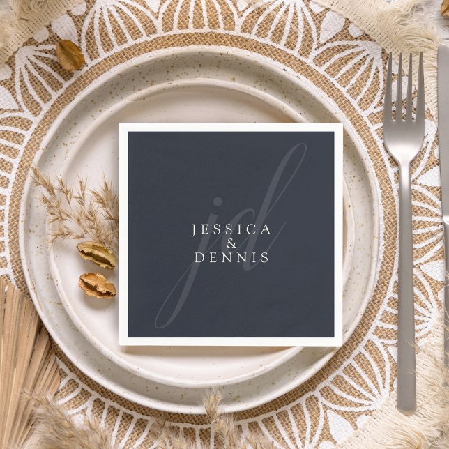 Modern Minimal Elegant Script Monogram Wedding Napkin (Creator Uploaded)