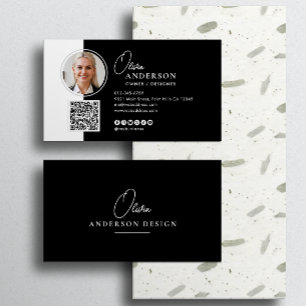 Modern Minimal Elegant Script QR Code Social Media Business Card