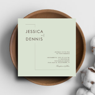 Modern Minimal Elegant Script Sage Square Wedding Invitation