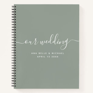Modern Minimal Elegant Script Sage Wedding Guest Notebook