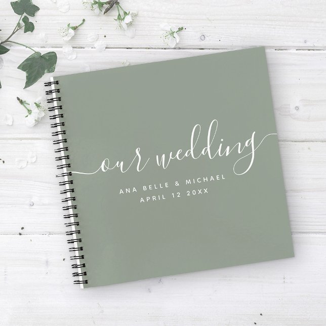 Design 12 sage green modern elegant script wedding guest book