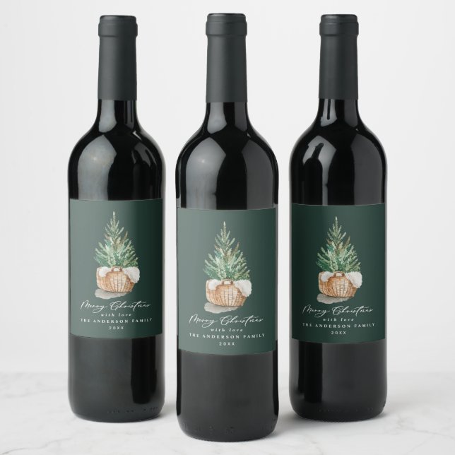 modern minimal elegant simple green winter wine label (Bottles)
