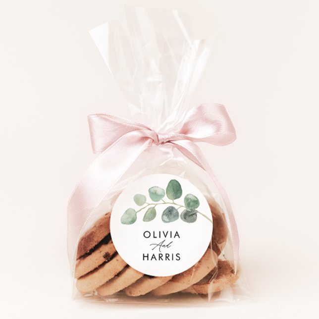 Modern minimal elegant stylish eucalyptus classic round sticker (Creator Uploaded)