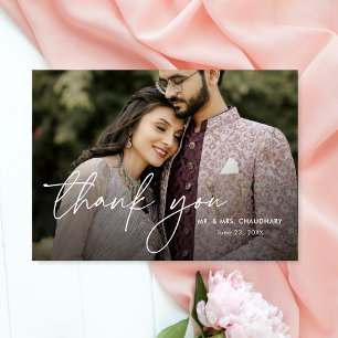Modern Minimal Elegant Two Photo Wedding Thank You Card