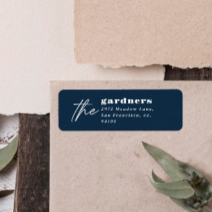 Modern minimal elegant typography family navy blue return address label