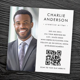 Modern minimal elegant white photo QR code Square Business Card