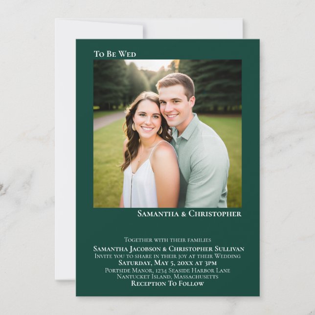 Modern Minimal Emerald Green Simple Photo Wedding Invitation (Front)