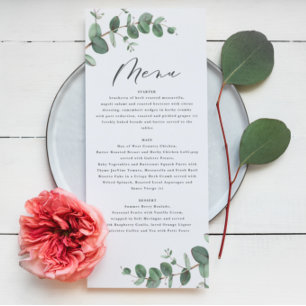 Modern minimal eucalyptus simple elegant wedding menu