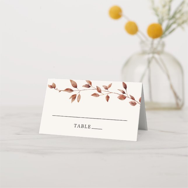 Modern Minimal Fall Leaves Autumn Wedding Place Card (Front)