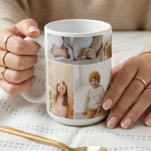 Modern Minimal Family 8 Photo Collage Keepsake Coffee Mug