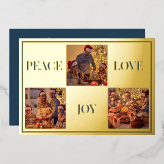 Modern Minimal Family Photo Peace Love & Joy Real Foil Holiday Card