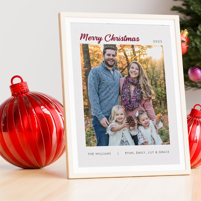 Modern Minimal Family Three Photo Merry Christmas  Holiday Card (Creator Uploaded)