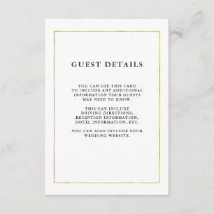 Modern Minimal Faux Gold Border Guest Details Enclosure Card