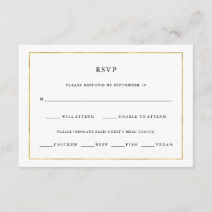 Modern Minimal   Faux Gold Border Meal Choice RSVP Card